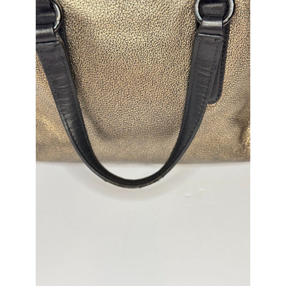 Coach Metallic Mini Crosby Pebbled Leather Tote Bag Gold Black Purse Carryall - Picture 6 of 14